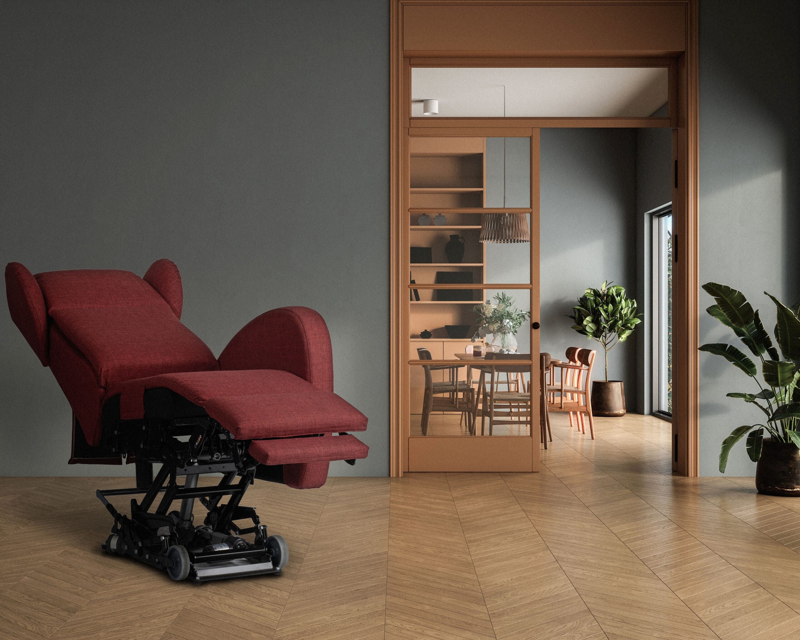 Spazio poltrona relax elettrica in casa con poltrona aperta